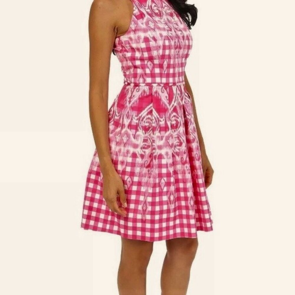 NEW Tahari ASL Dress BarbieCore Gingham Cotton Pink White Lined